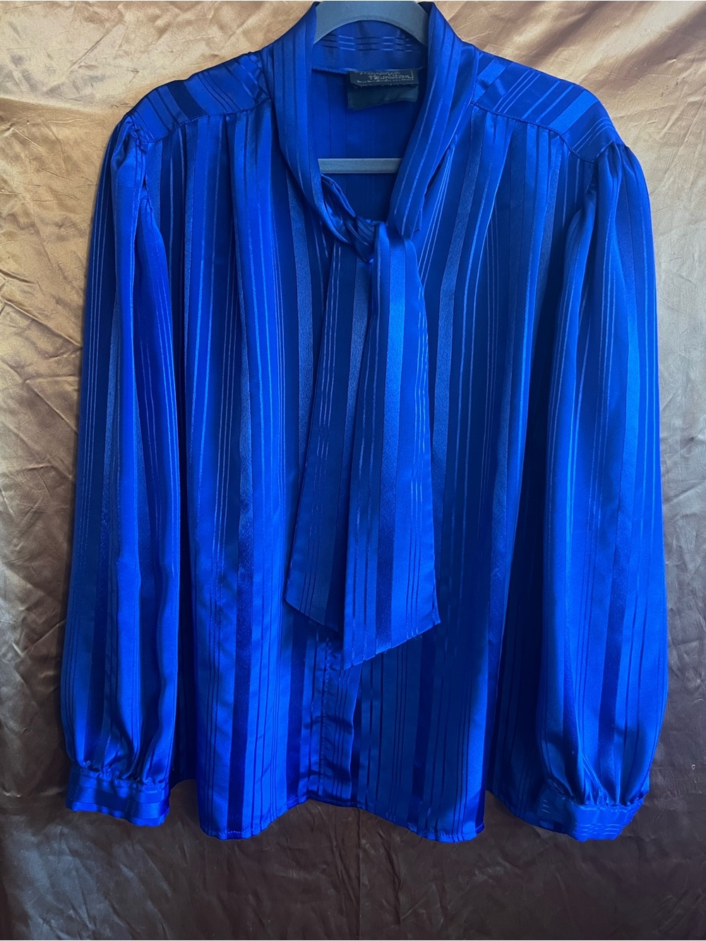 Vintage Royal 80s Women's Tie-Neck Satin Blouse Plus Size